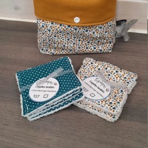 lingettes lavables et sa trousse de rangement en coton imprimé