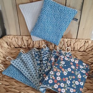Lavette lavable et réutilisable en coton imprimé et nid d'abeille