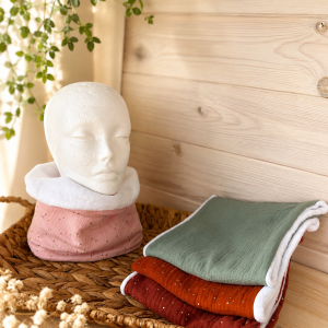 Cache-cou enfant et adulte – Snood chaud double gaze et tissu doudou