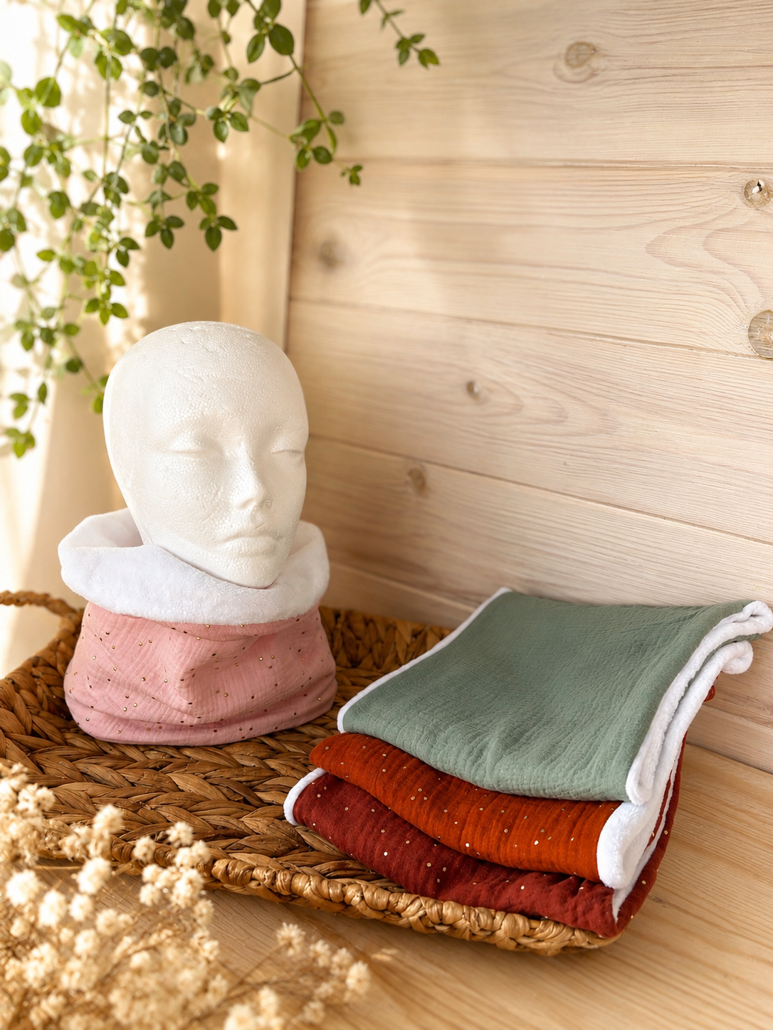 Cache-cou enfant et adulte – Snood chaud double gaze et tissu doudou