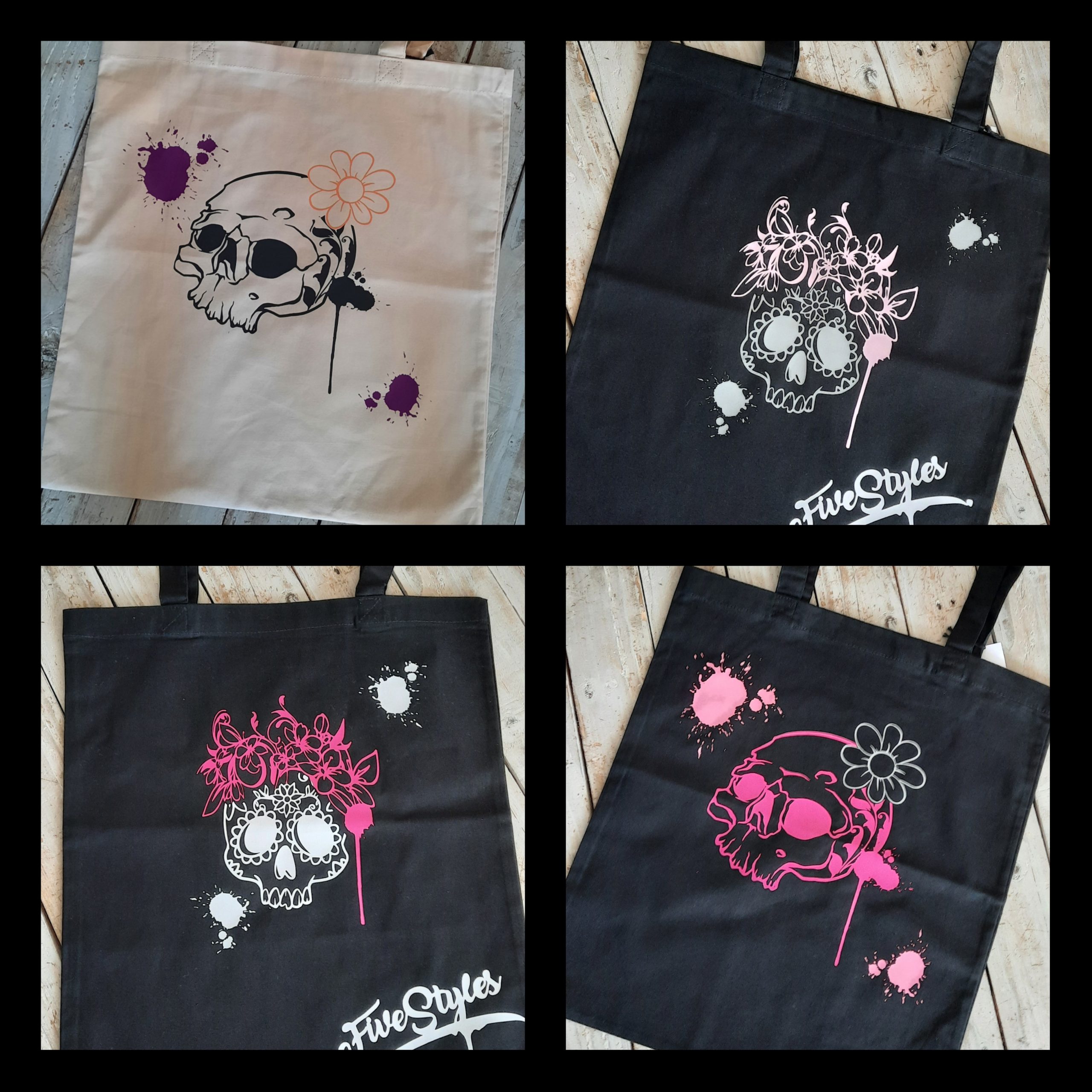 Tote bag tete de mort , Sac personnalisé en flex, sac pliable en coton, idée cadeau