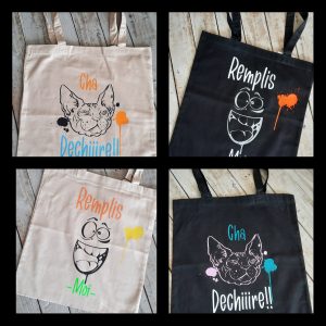 Tote bag, Sac personnalisé en flex, sac pliable en coton, idée cadeau