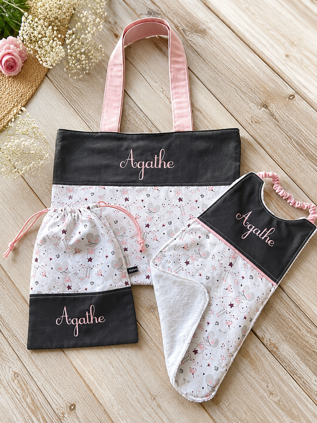 Petit sac de maternelle personnalisable avec prénom | Sac en tissu doublé fait main – Image 5