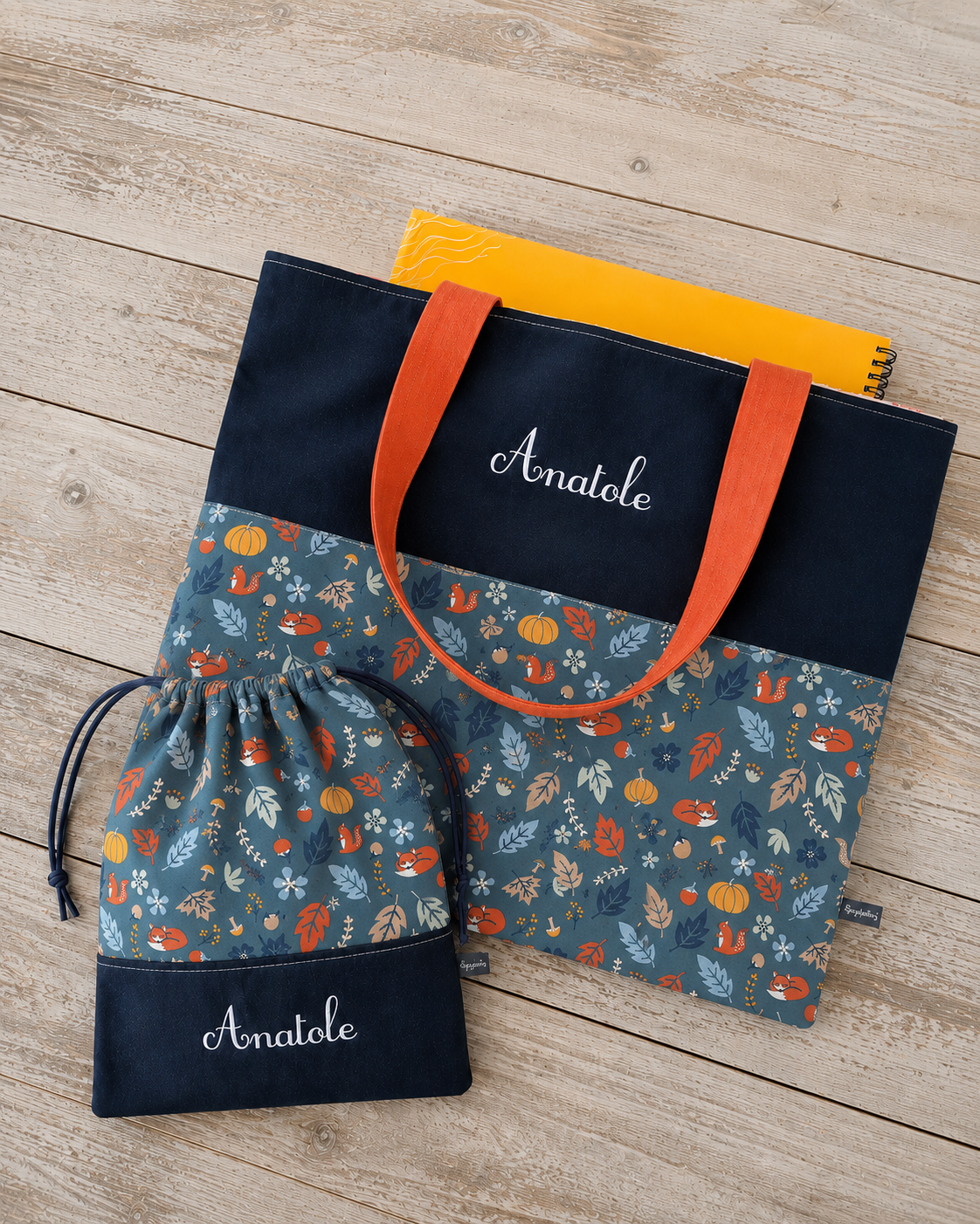 Petit sac de maternelle personnalisable avec prénom | Sac en tissu doublé fait main – Image 6