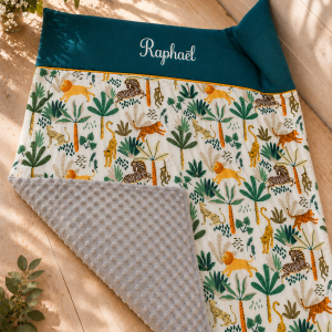 Couverture bébé personnalisée en minky et coton imprimé