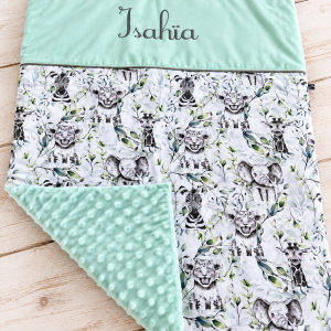 Couverture bébé personnalisée en minky et coton imprimé